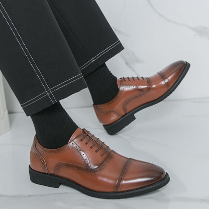 Men Oxford Shoes PU Solid Color Low Heel Classic Blok Carving Men Shoes Size 38-46