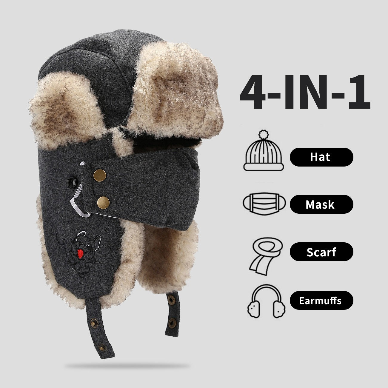 Women Winter Trooper Trapper Hat  Plush Warm Winter Hats with Removable Face Mask Earflaps Hunting Outdoor Hat Protective Warm