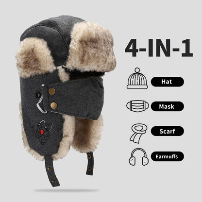 Women Winter Trooper Trapper Hat  Plush Warm Winter Hats with Removable Face Mask Earflaps Hunting Outdoor Hat Protective Warm