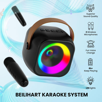 Máquina de Karaokê Portátil Haomuren com 1 ou 2 Microfones Sem Fio Mini Caixa de Som Bluetooth para Crianças Cantarem Presente de Festa em Família