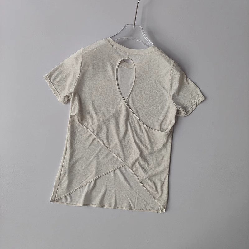 Women's Tight Sports T-shirt Quick Dry Short Sleeve Yoga T-shirt Pilates Fitting Fitness Back Hollow Out Running T-shirt
