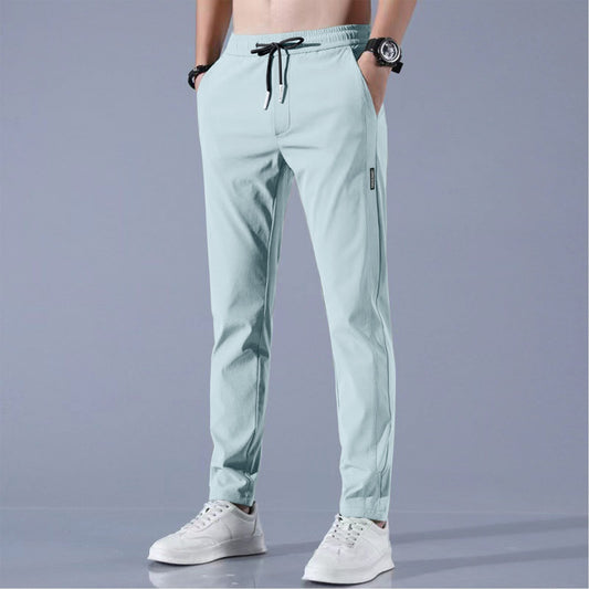 Men Fast Dry Stretch Pants Ice Silk Trousers Solid Color Mid-Waist Loose Breathable Straight-Leg Casual Pants Thin Sports Pants