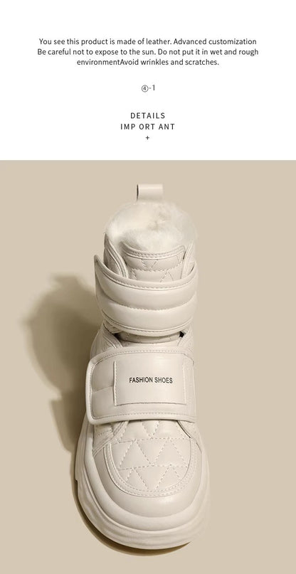 Fur White Boots Women Padded Cotton Shoes Winter Warm Pu Leather Snow Boots Footwear Thick Bottom Plush Short Ankle Boots