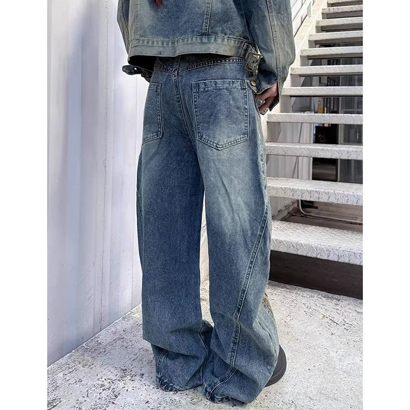 2025 Vintage Women Burgundy Jeans High Waist Y2K Designed American Style Streetwear Denim Pants Casual Female 90S Trousers