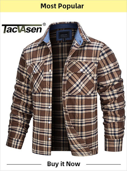 TACVASEN Waterproof Fleece Lining Windbreaker Mens Winter Work Jackets Zipper Pocket Casual Coats Full Zip Outwear Tops