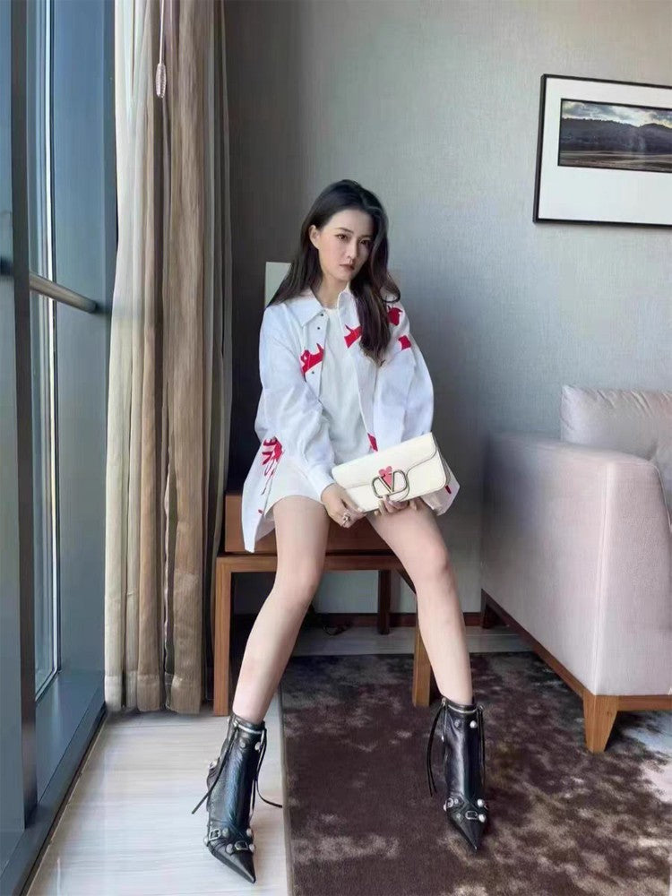 Autumn Winter Women Ankle Boots Sexy Pointed Toe Pole Dance High Heels Pumps Fashion Zip Rivet Chelsea Thin Shoes Female D171