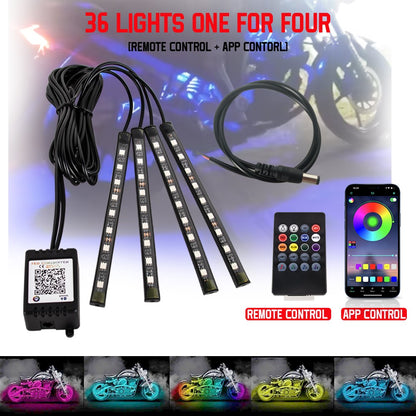 Motorcycle Atmosphere Led Light Strips Waterproof RGB Wireless RF Remote APP Control Motorbike Universal Decorative lights