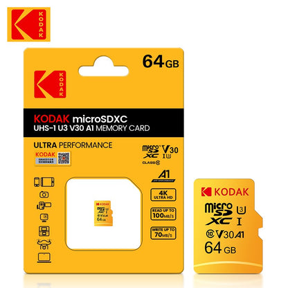 Cartão de memória KODAK 64G Ultra 64GB A1 U3 4K Micro SD SDHC Microsd UHS-I C10 TF Performance Flash Original Minisd com adaptador