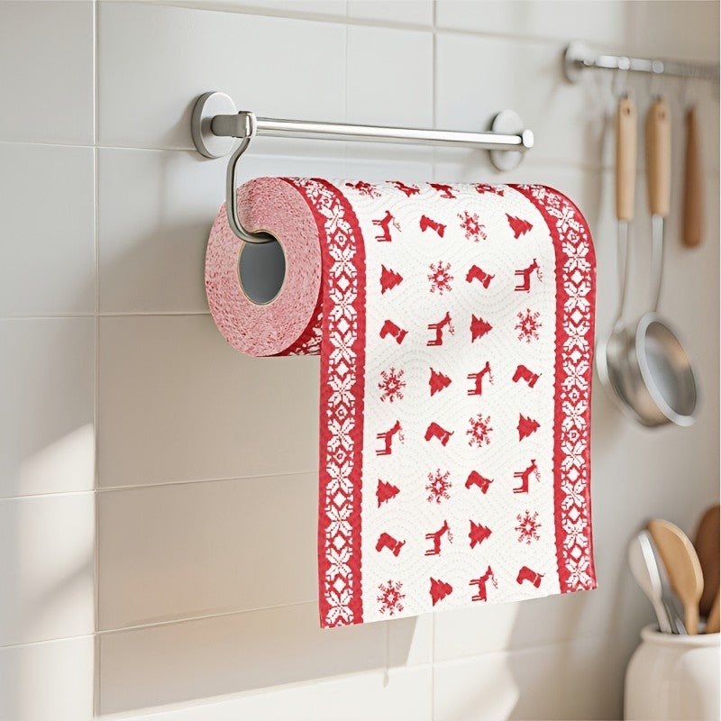 Papel Toalha de Cozinha Natalino Grosso 3 Camadas Descartável Rolo de Limpeza Forte Absorvente Úmido e Seco para Uso Doméstico