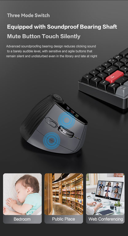 Mouse Vertical Sem Fio Jomaa RGB Retroiluminado Speed Roller com Botão de Ajuste de Função Bluetooth USB Ergonômico Click Silencioso