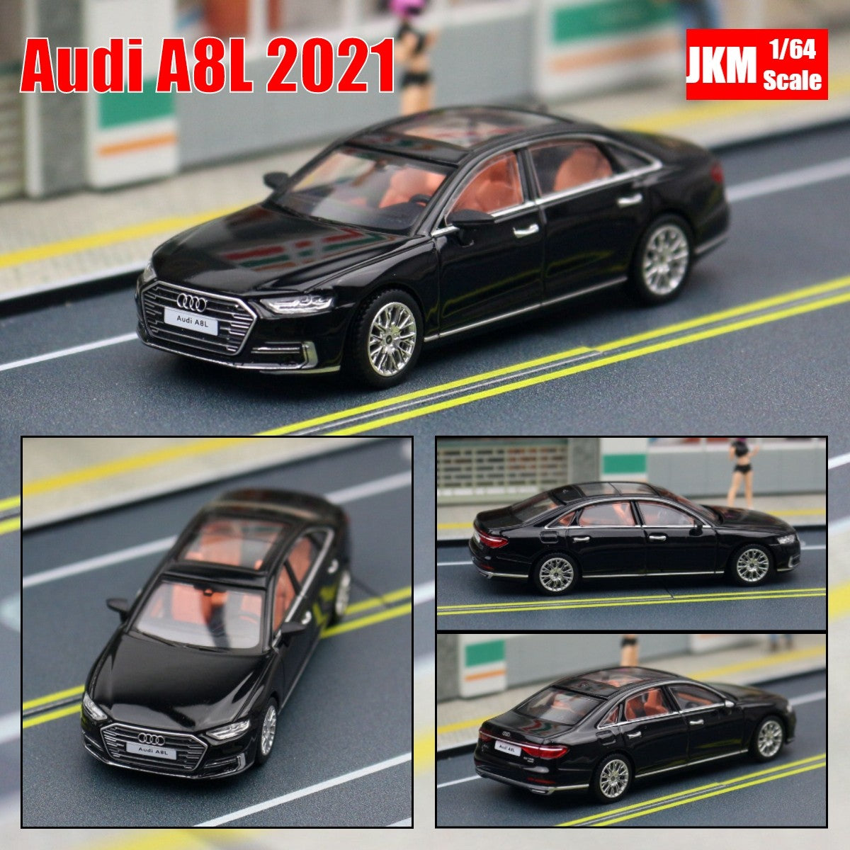 JKM 1/64 Audi A8 A7 Modelo Miniatura 1:64 Carro de Brinquedo Premium Roda Livre Coleção de Liga Fundida Adequado para Hot Wheels Mini GT