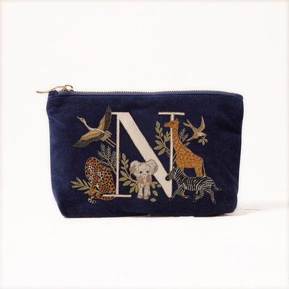 Velvet Clutch Makeup Bag Featuring Cute Animal Alphabet Print