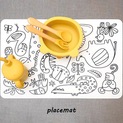Personalized DIY Color Silicone Baby Placemats Cartoon Pattern Table Placemats Reusable Doodle Drawing Mat Baby Stuff