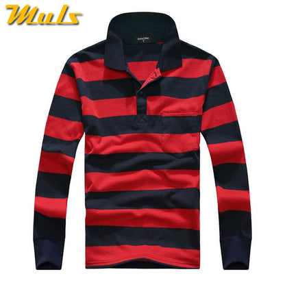 Cotton Polos Men Long Sleeve Mens Polo Shirt Spring Autumn Striped Male Polo Dress Classic Business 2018 Father Gift Drop Ship