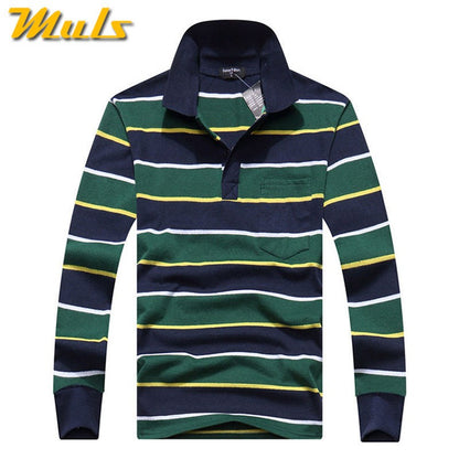 Cotton Polos Men Long Sleeve Mens Polo Shirt Spring Autumn Striped Male Polo Dress Classic Business 2018 Father Gift Drop Ship