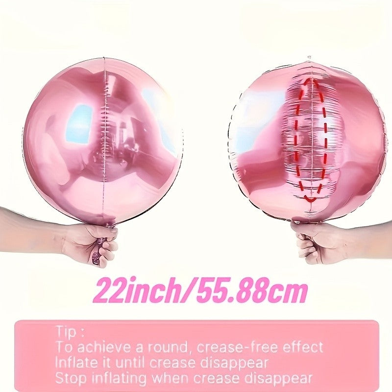 4pcs Pink Mirror Disco Balloons (10-32"). Reusable 4D Foil Sphere w/ Self-Sealing. Giant Decor for Birthday, Wedding, Party.
