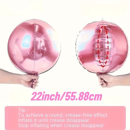 4pcs Pink Mirror Disco Balloons (10-32"). Reusable 4D Foil Sphere w/ Self-Sealing. Giant Decor for Birthday, Wedding, Party.