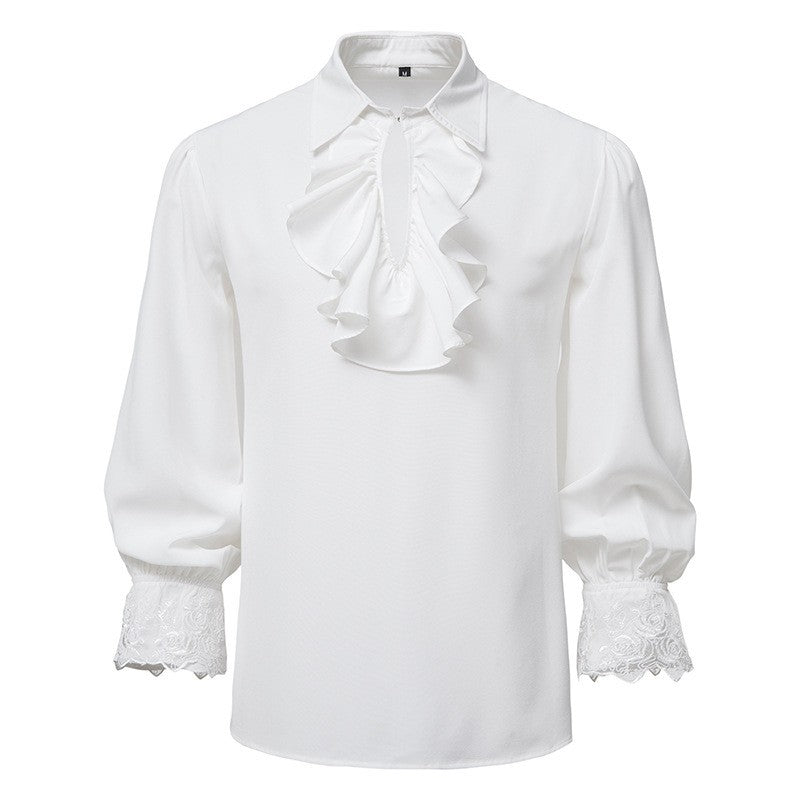 Men Steampunk Ruffle Shirt Long Sleeve Lace Cuff Medieval Victorian Halloween Costume Tops
