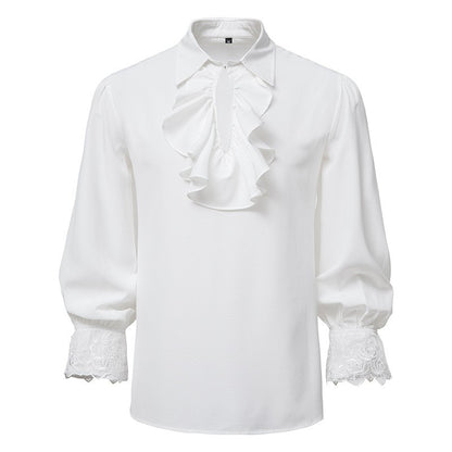 Men Steampunk Ruffle Shirt Long Sleeve Lace Cuff Medieval Victorian Halloween Costume Tops