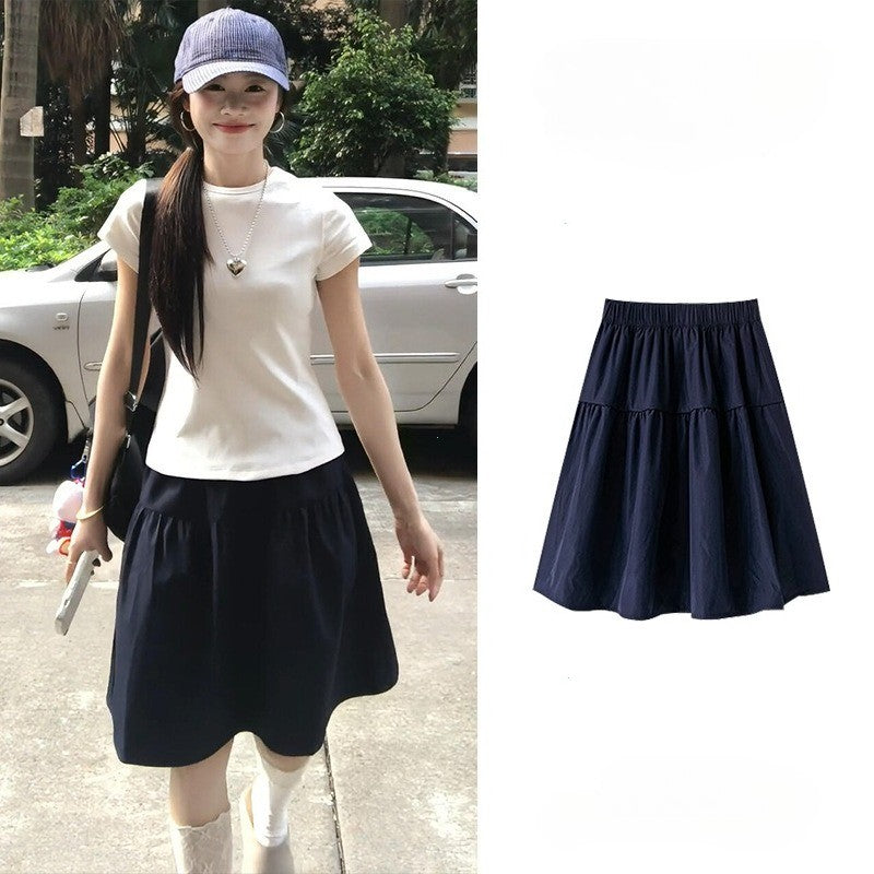 Tibetan Blue Short Skirt Women Summer Thin New Small A-Line Half-length Sports Skirt High Waist Polyester Fiber A-Line Skirt