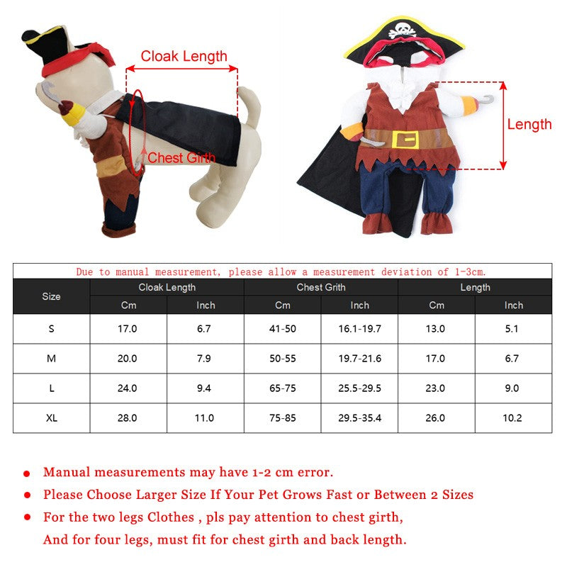 Roupa de Cachorro para Halloween Fantasia Engraçada de Pirata para Gatos Pequenos e Cachorros Roupa de Cosplay Transformável para Filhotes Roupa de Fantasia em Pé