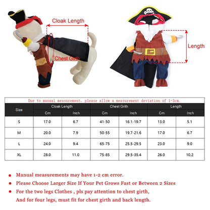 Roupa de Cachorro para Halloween Fantasia Engraçada de Pirata para Gatos Pequenos e Cachorros Roupa de Cosplay Transformável para Filhotes Roupa de Fantasia em Pé