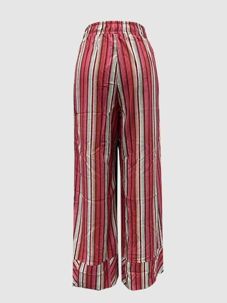 Fashion Printed Striped Wide-leg Long Pants Women's New Spring Autumn Loose Casual High-waisted Slimming Beach Long Pants Female