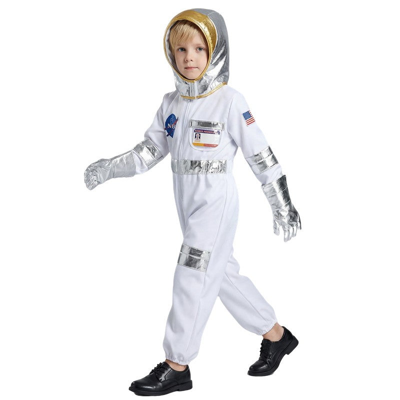 Child Spaceman Costume Halloween Party Outfit with Cap Astronaut Role Play Costume for Kids Boys & Girls Carnival Party