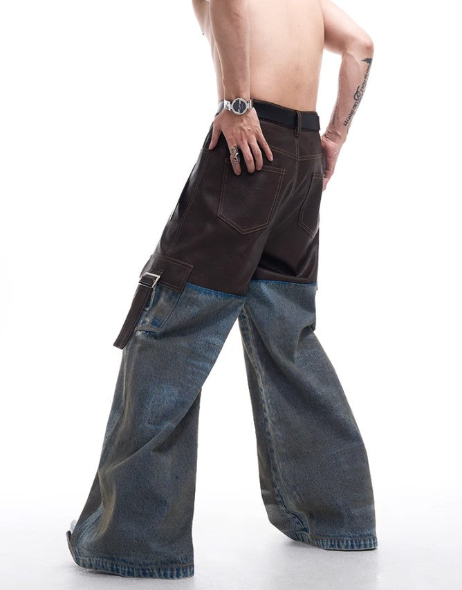 2024 American vintage do old piece-leather destruction denim jacket men fall dirty jacket