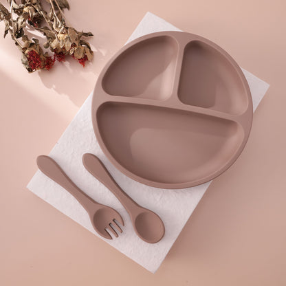 3PCS Children's Tableware Set Baby Eating Food Training Silicone Tableware Set Baby Sucker Feeding Dishes Plate With Spoon Fork