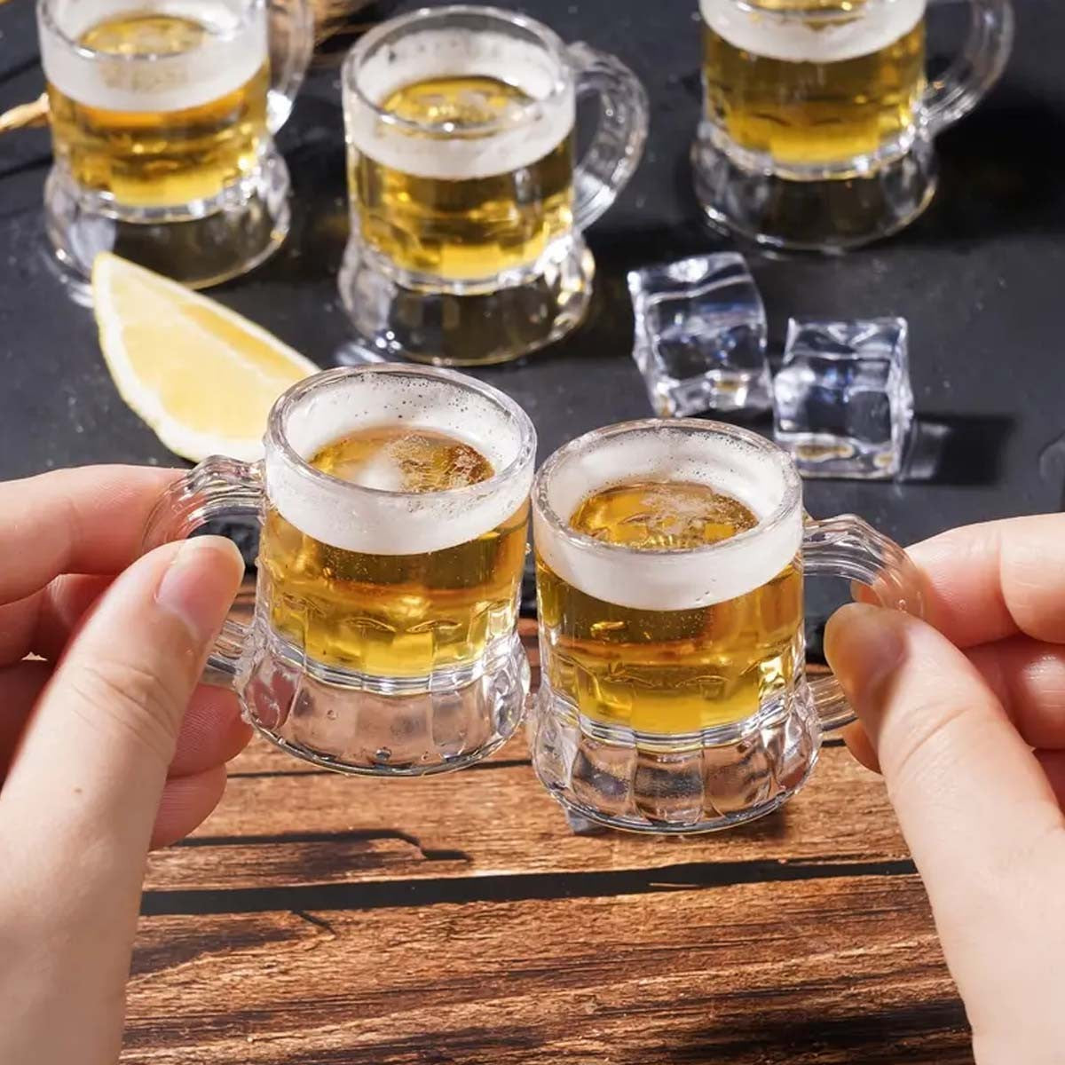 1/6Pcs Mini Clear Beer Stein, 2oz Beer Mugs, Shot Glasses for Drinking Beer Festival Birthday Party Supplies, Wedding Wine Glass