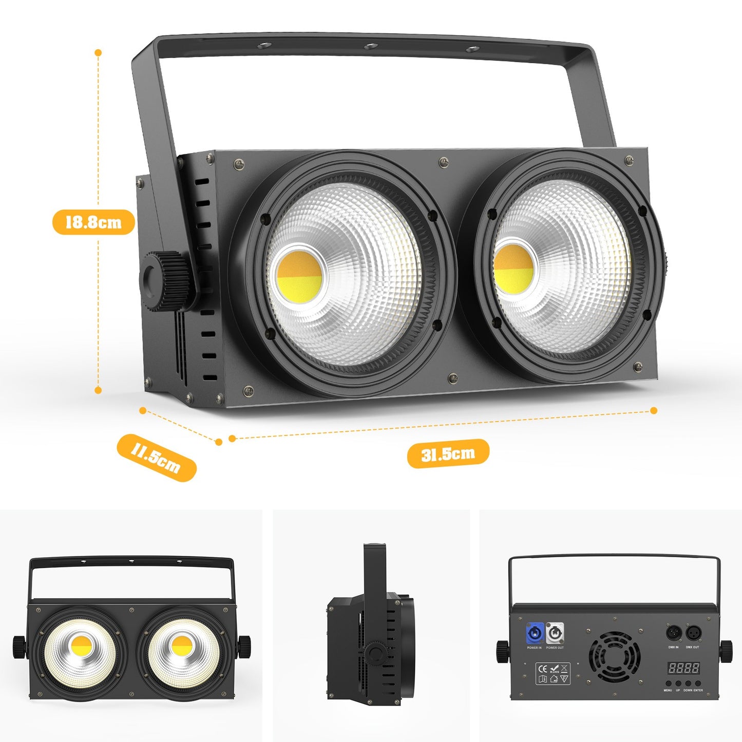 U'King 4PCS 200W COB Par Light 2x100W Blinder Lighting 2 Eyes LED 2IN1 COB Cool Warm White Lighting Party Bar DMX Stage Lighting