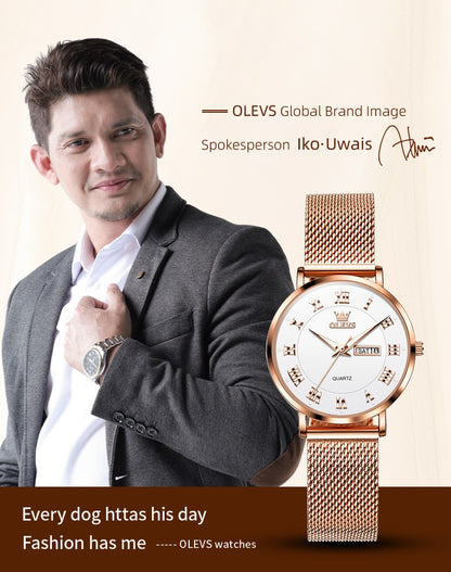 OLEVS 2920 Women's Watch Top Quality Stainless Steel Waterproof Double Calendar Quartz Watch Classic Fashion Luxury Women Watch