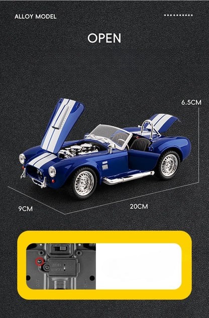 Simulação 1:22 Clássico Shelby AC Cobra Carro de Liga Leve com Luzes e Sons Colecionável Miniatura de Metal Diecast Voiture