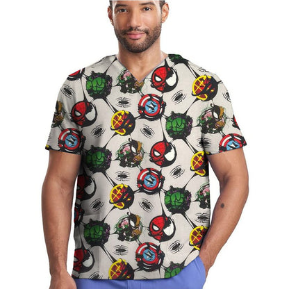 Disney Medical Uniforms Marvel Spider Nurse Scrub Tops Dental Hospital Nursing Shirts Cartoon V-neck Blouse Mens Clinical Scrubs