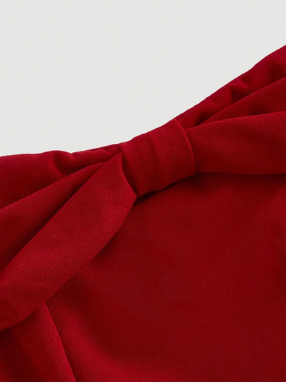 Women's Romantic Off Shoulder Bow Tie Dress, Slim Fit Elegant Dress For Christmas Birthday Dating Graduation Season