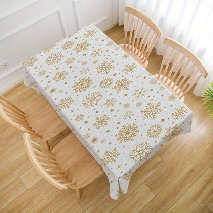 Merry Christmas Golden Snowflakes Tablecloth Party Decor Winter Xmas Holiday Kitchen Dining Table Cloth Christmas Decorations