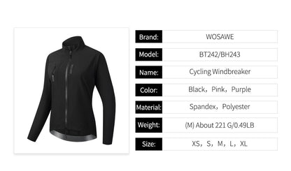 WOSAWE Women's Cycling Jacket Windbreaker Windproof Bike Vest Running Riding MTB Road Bike Tops