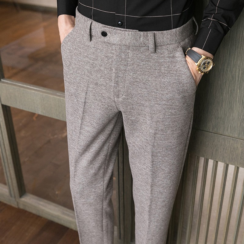 Calças masculinas casuais de mistura quente para outono e inverno, escovadas, design de cintura média, tamanhos 28-38.