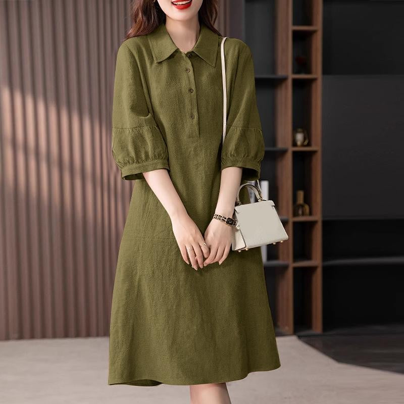 ZANZEA Women Cotton Shirt Dress 2024 Summer Lapel Neck Dresses Korean Office 3/4