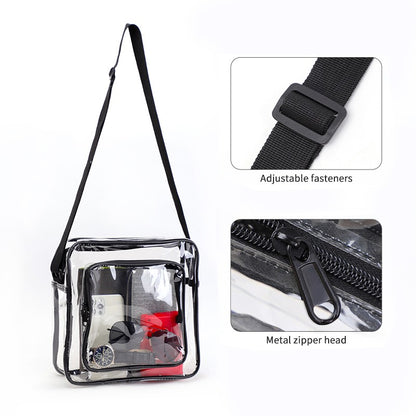 TINYAT Clear Men's Crossbody Bag PVC Double Pocket Travel Bag Adjustable Shoulder Straps Single Shoulder Bag for Daily Commuting
