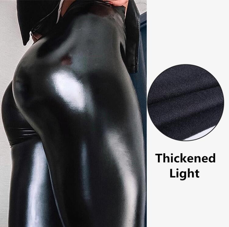 PU Leggings Womens  High Waist Skinny Pleather Leggings  Sexy Elastic Trousers Stretch