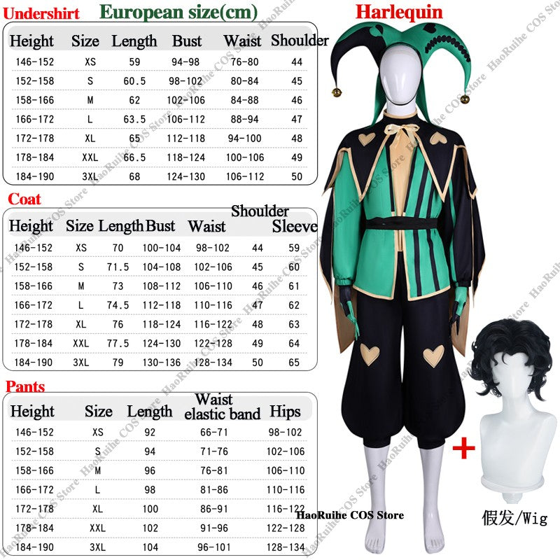 Hot The Freak Circus Pierrot Jester Harlequin Cosplay Costume Adult Clown Top Pant Wigs Joker Uniform Halloween Costume Carnival