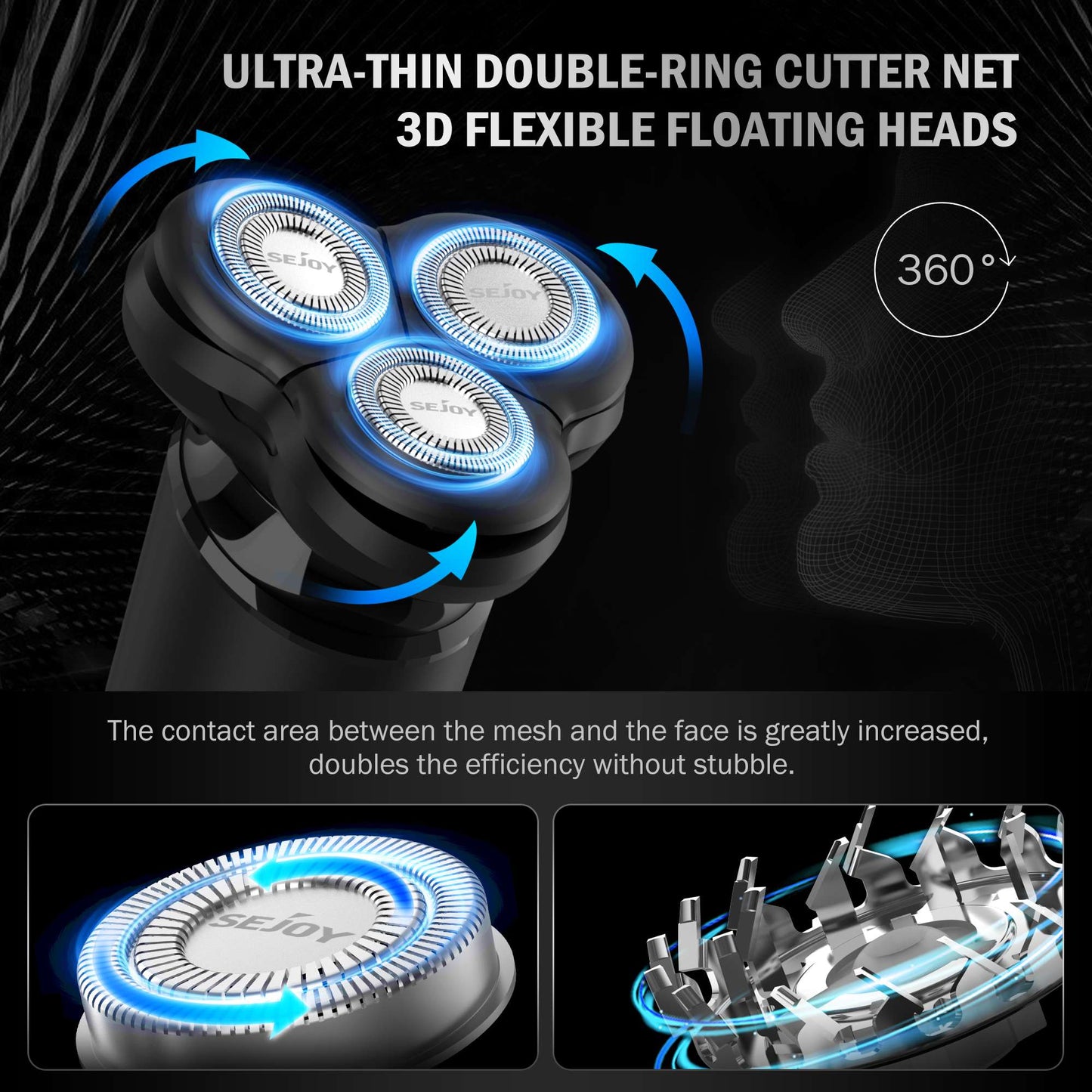 Sejoy Electric Razor for Men 3-Blade Rotary Shaving Machine,Electric Shaver Type-C Fast Charging,LED Display Hair Timmer