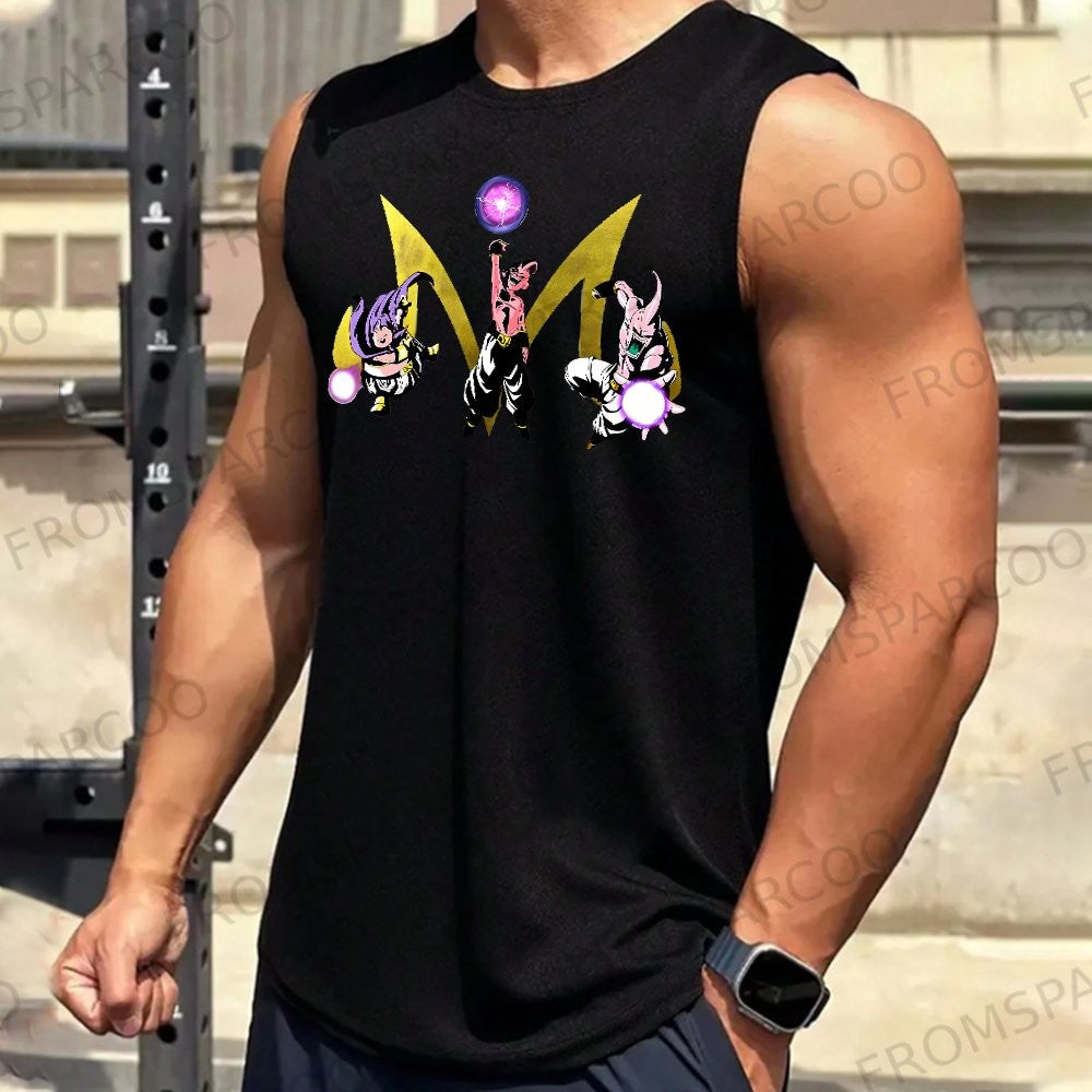 Dragon Ball Majin Buu Trio Muscle Tank Top Anime Gym Sleeveless Shirt with Energy Ball Graphic Men Fitness Streetwear