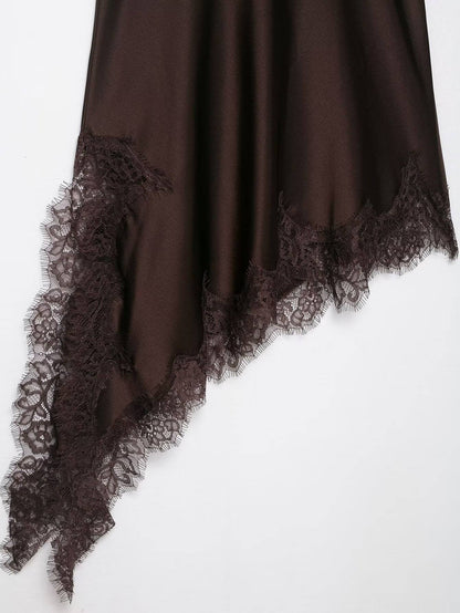 UNIZERA Women's Lace Asymmetrical Dress Sexy Suspender Summer 2025 New Temperament Fashionable