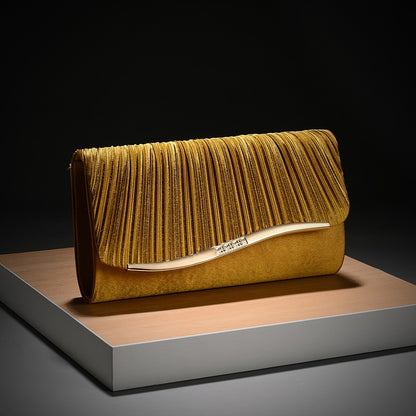 Premium Pleated Clutch Bag with Metal Trim Fashion Classic Chain Shoulder Bag for Evening Weddings And Parties