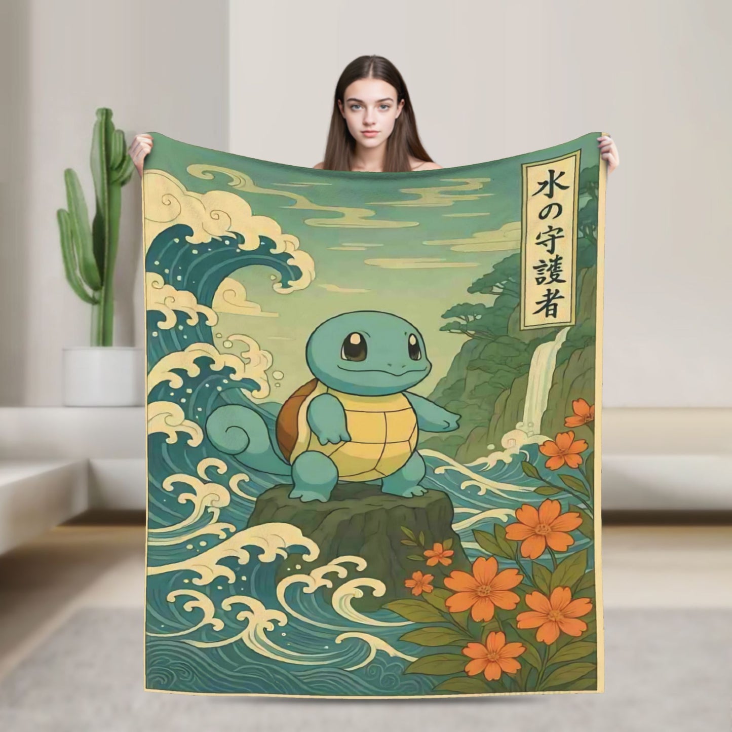 Pokemones Mudkip Wave Blanket Flannel All Season  Breathable Super Soft Throw Blanket for Home Couch Quilt
