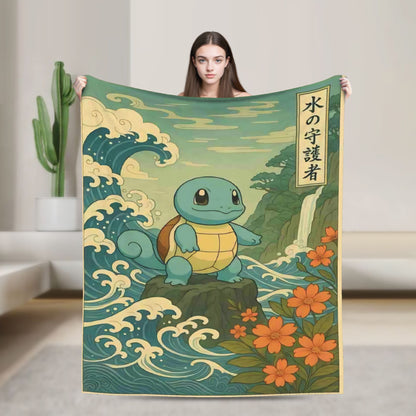 Pokemones Mudkip Wave Blanket Flannel All Season  Breathable Super Soft Throw Blanket for Home Couch Quilt
