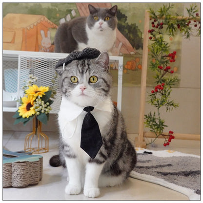 Chapéu Engraçado Para Gatos de Estimação, Boina, Gravata Borboleta, Fantasia de Banho, Gângster Bonito, Adereço de Foto, Fantasia de Halloween Para Animais de Estimação